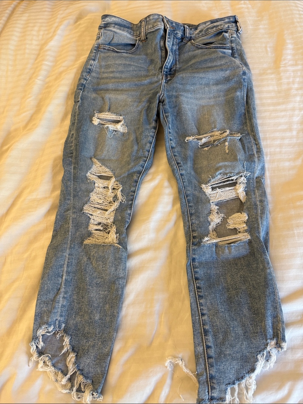 American Eagle Outfitters Light Blue Ripped Straight-Leg Jeans